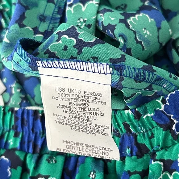 Vintage Leslie Fay Green and Blue Floral Midi Skirt Elasticized Waist Size 8 - Picture 4 of 10
